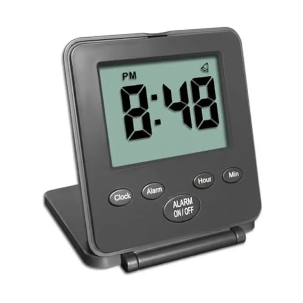 Digital Travel Alarm Clock Loud Easy to Use Small Battery Powered Black Clock